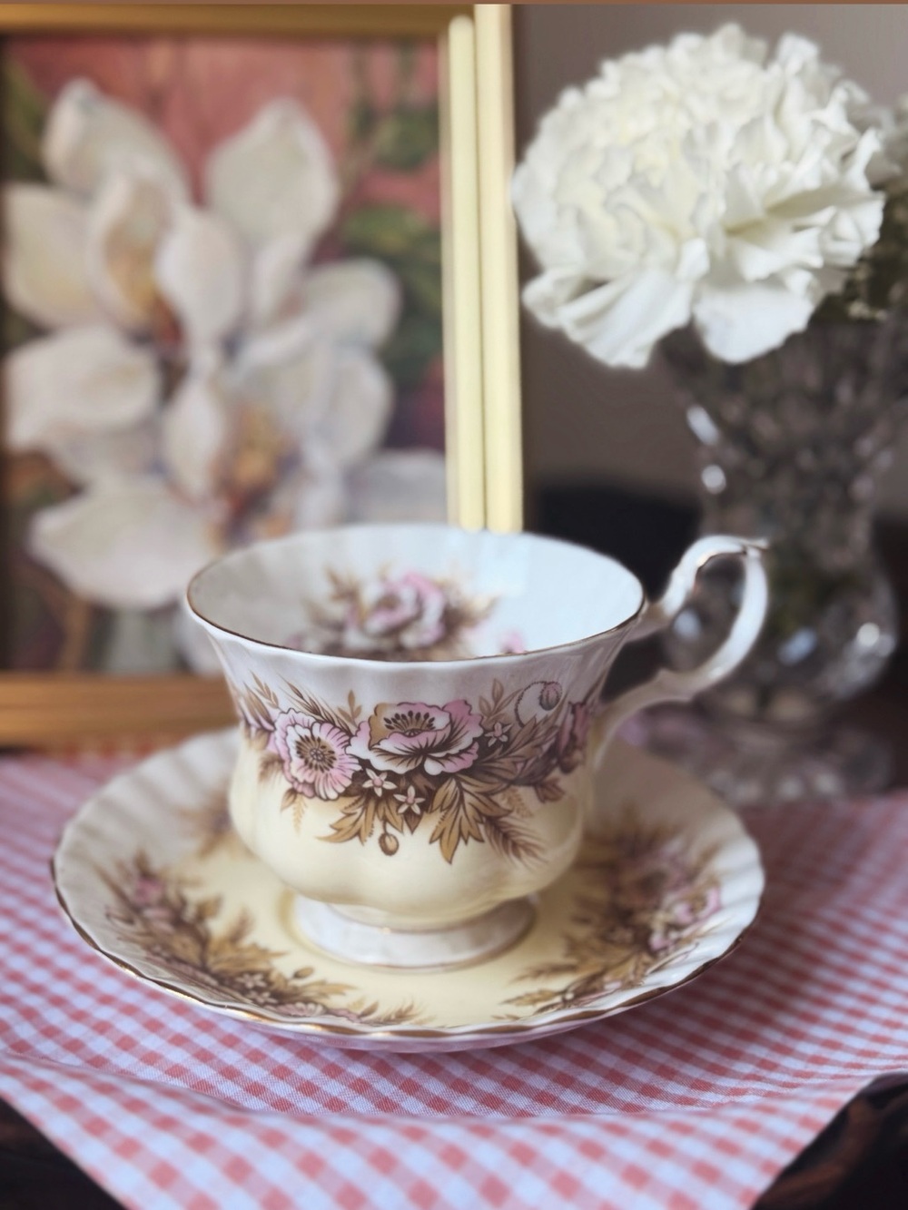 Royal Albert Cream and Pink Floral Teacup with Gold Trim